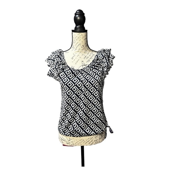 INC International Concepts Navy Blue and White Blouse Size small - Picture 2 of 5